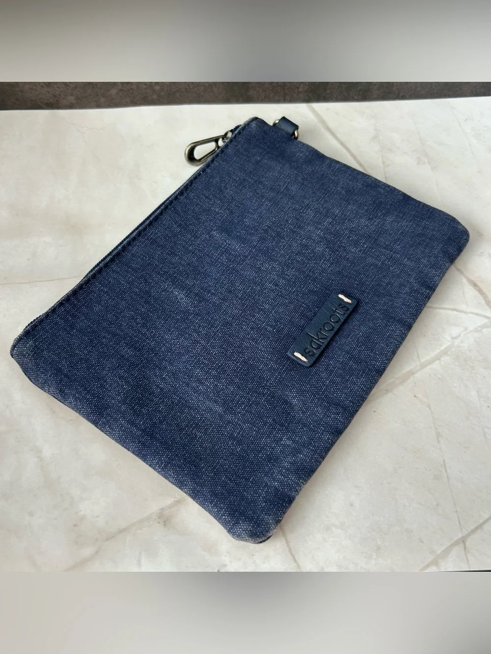 Sakroots Embroidered Navy Denim Cosmetic Pouch